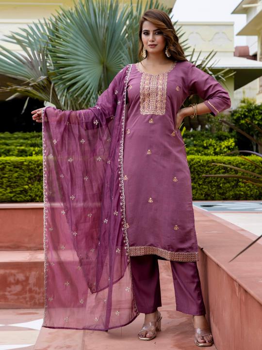 Lavender Silk Blend Readymade Suits