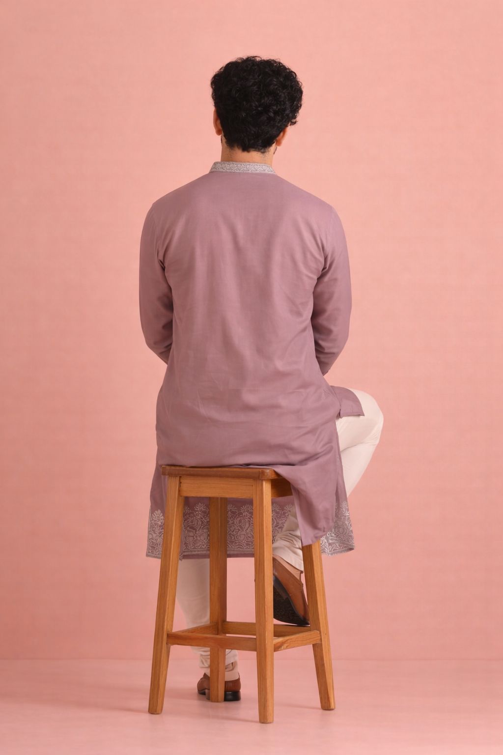 Lavender Silk Designer Embroidery Kurta Pyjama — alternate view