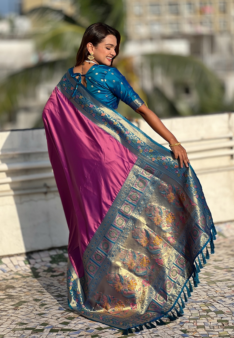 Lavender Soft Silk Woven Paithani Gala Saree — alternate view
