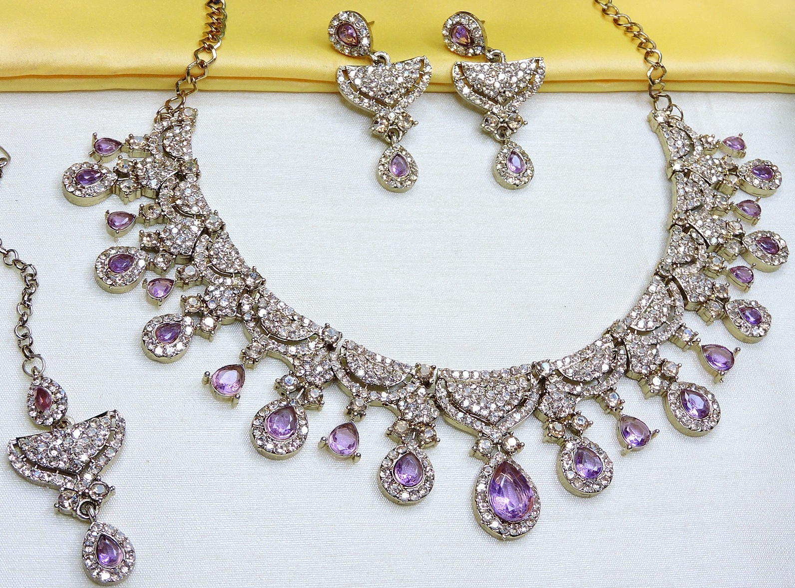 Lavender Sparkle American Diamond Necklace Set