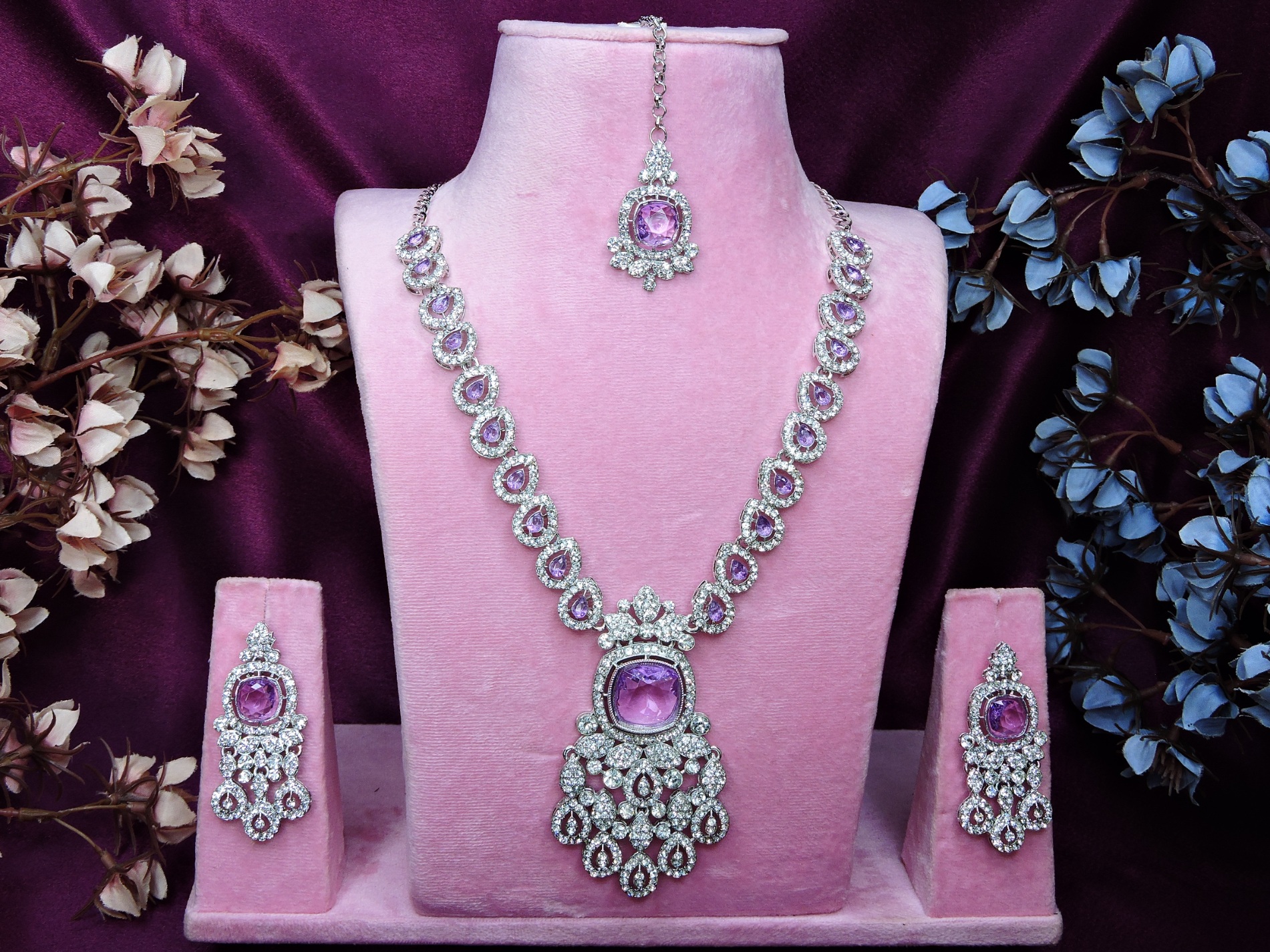 Lavender Stone Alloy Necklace Set — alternate view