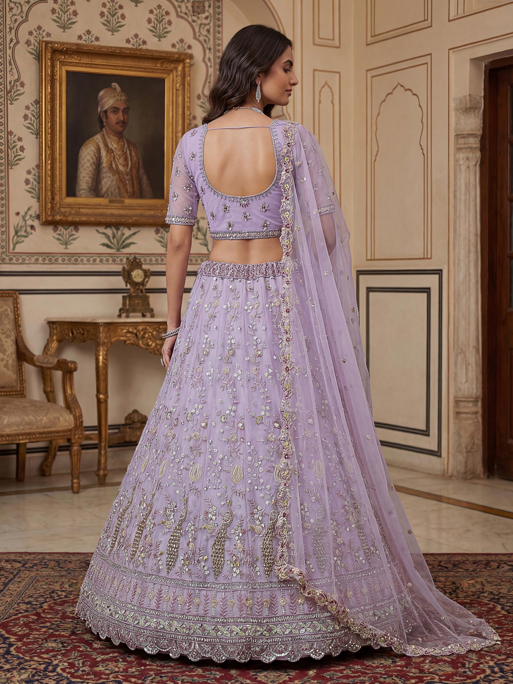 Lavender Stone and Sequins Embroidered Net Lehenga Choli — alternate view