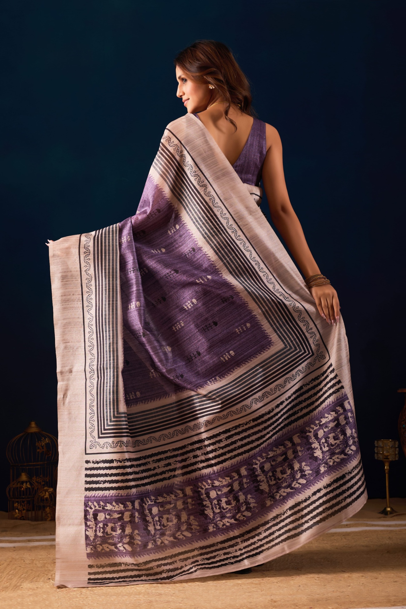 Lavender Tribal Motif Jute Silk Ready To Wear Saree — alternate view