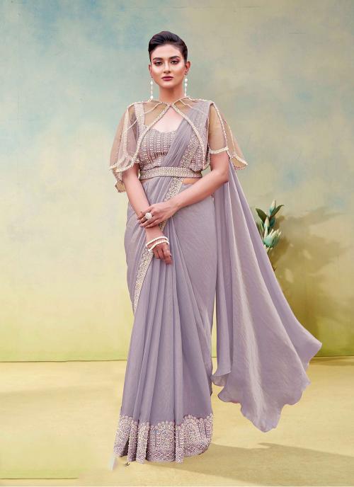 Lavender Two Tone Satin Silk Ready To Wear Saree