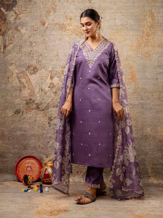 Lavender Viscose Rayon Readymade Suit