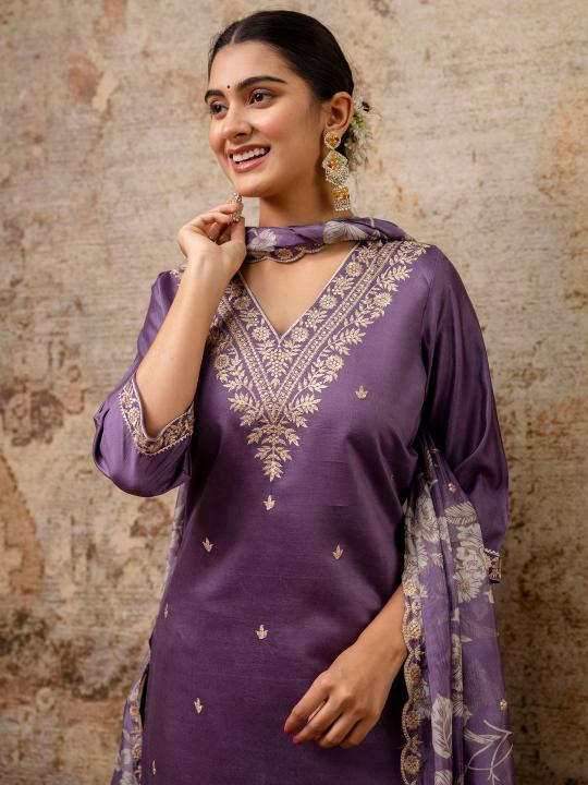 Lavender Viscose Rayon Readymade Suit