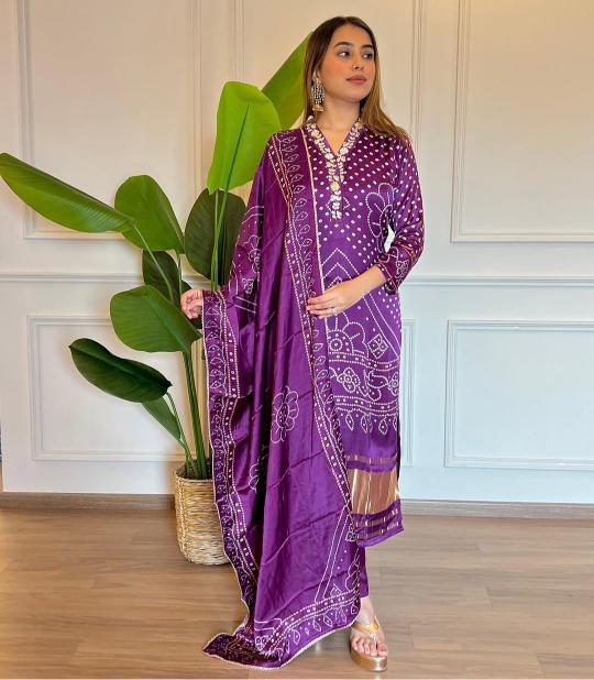 Lavender Viscose Readymade Suits