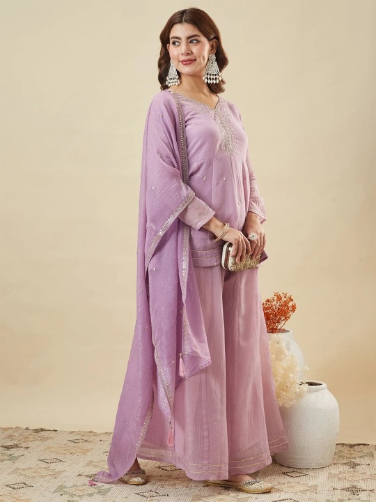 Lavender Wedding Threadwork Sharara Suit