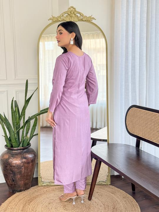Lavender White Rayon Readymade Suits — alternate view
