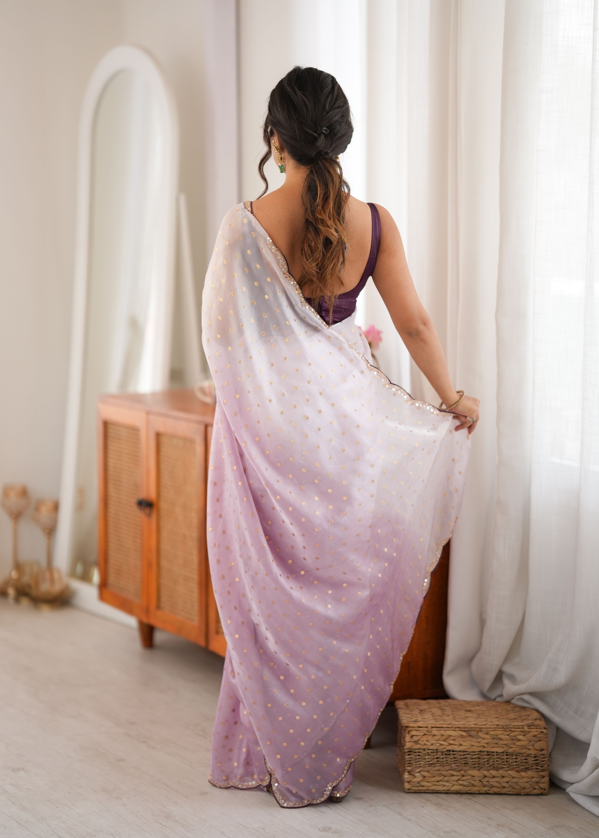 Lavender Woven Butti Beads Fendy Satin Saree — alternate view