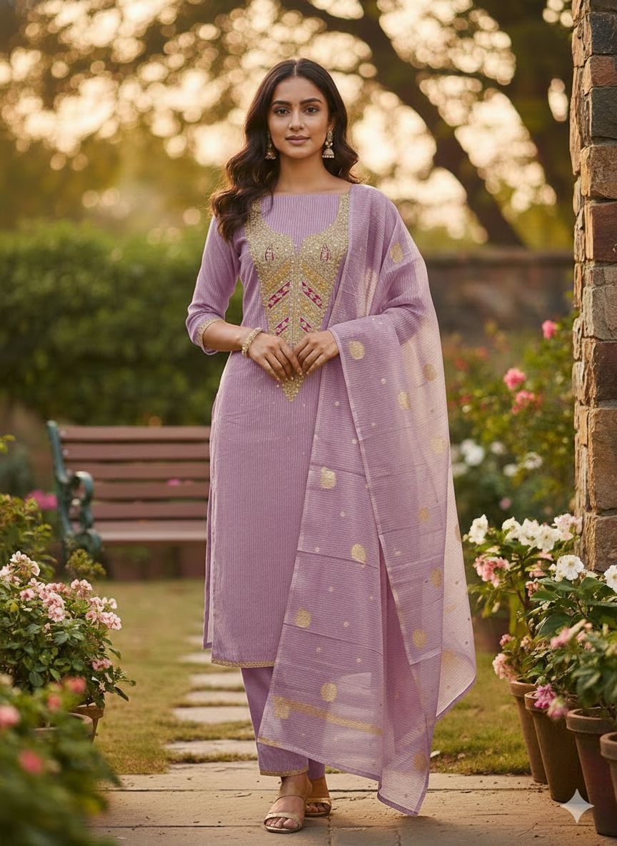 Lavender Woven Kasha Salwar Suit
