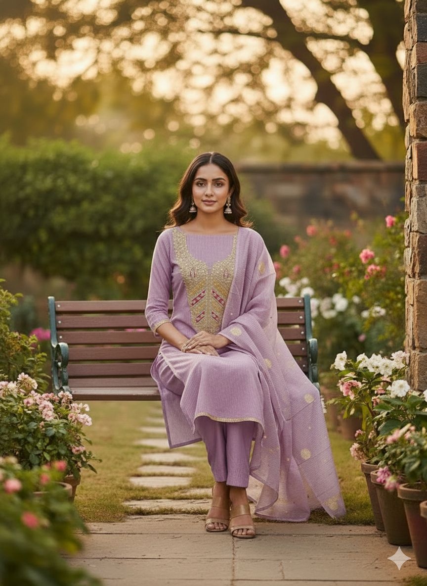 Lavender Woven Kasha Salwar Suit — alternate view