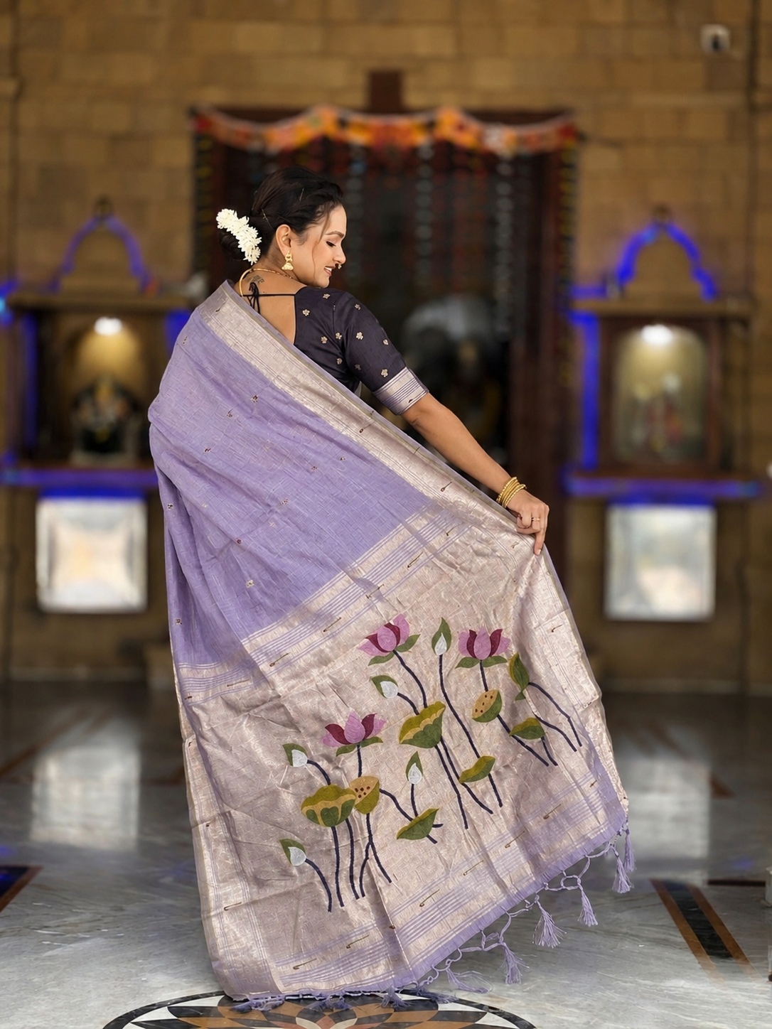 Lavender Woven Meenakari Cotton Silk Saree — alternate view