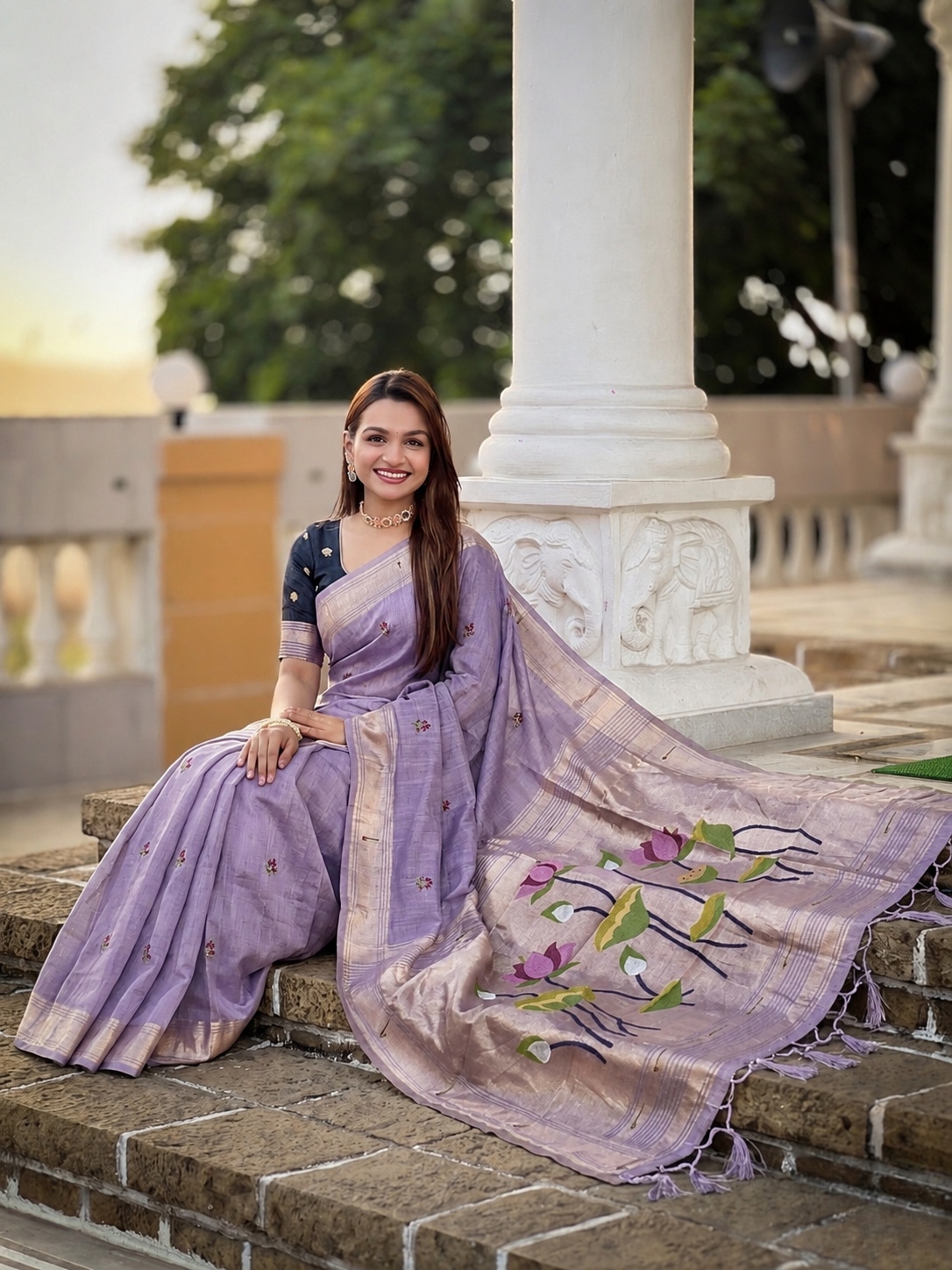 Lavender Woven Meenakari Cotton Silk Saree