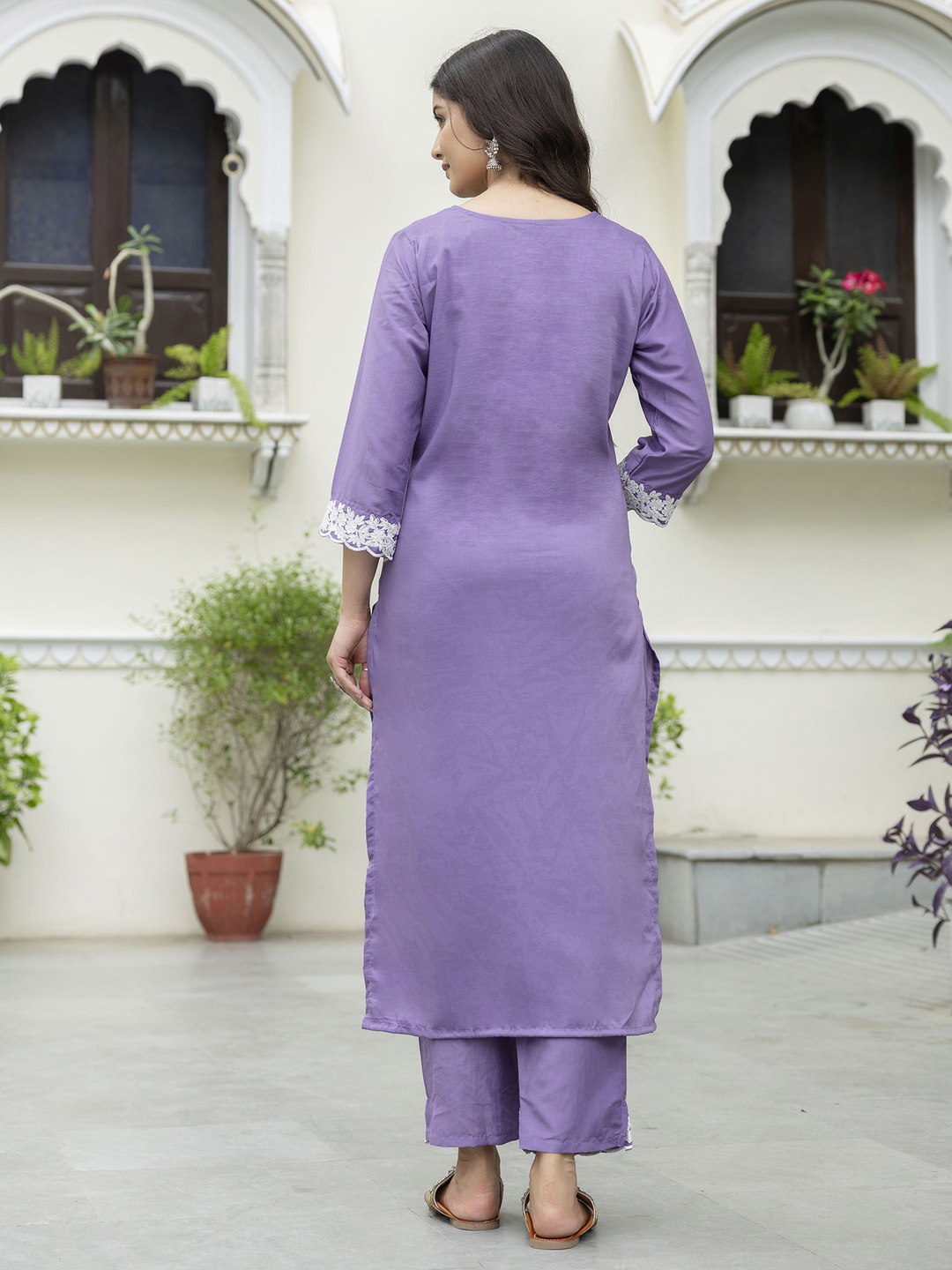 Lavender Yoke Embroidery Silk Blend Kurta Set — alternate view