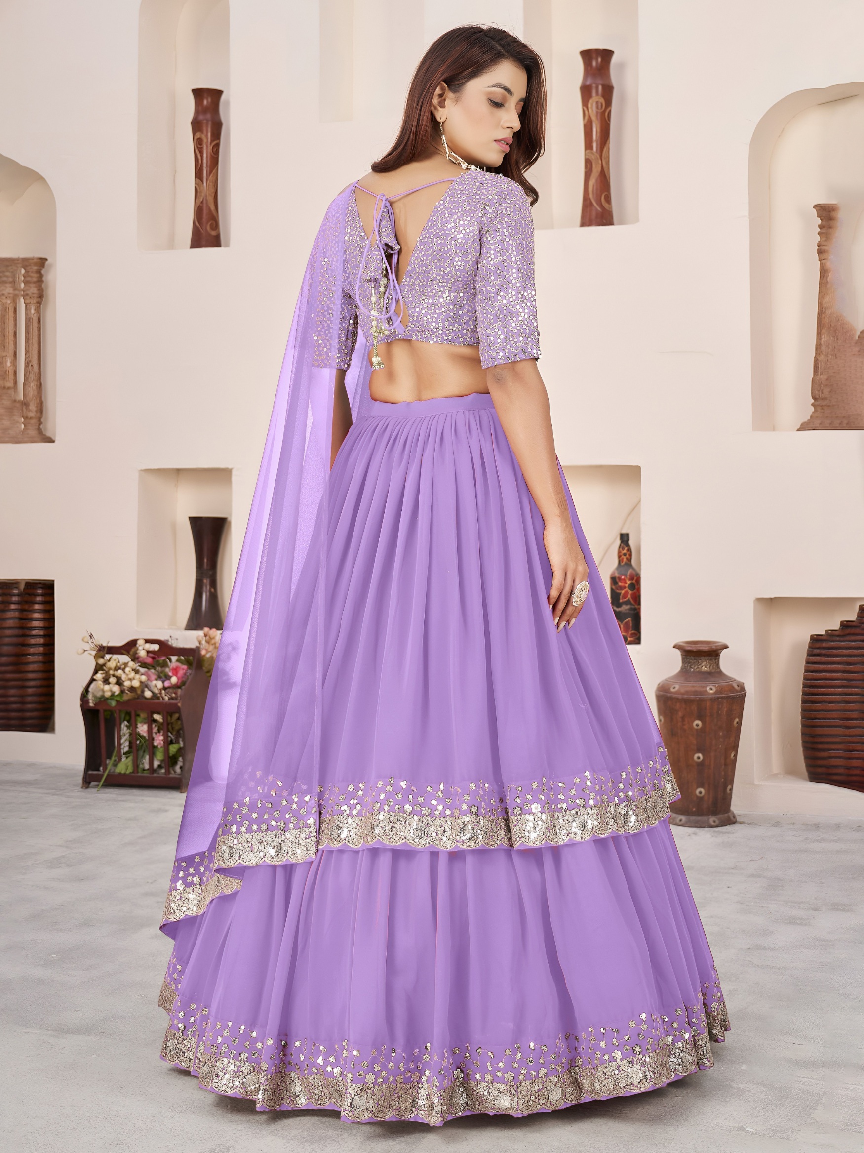 Lavender Zari Embroidered Layered Lehenga Choli — alternate view