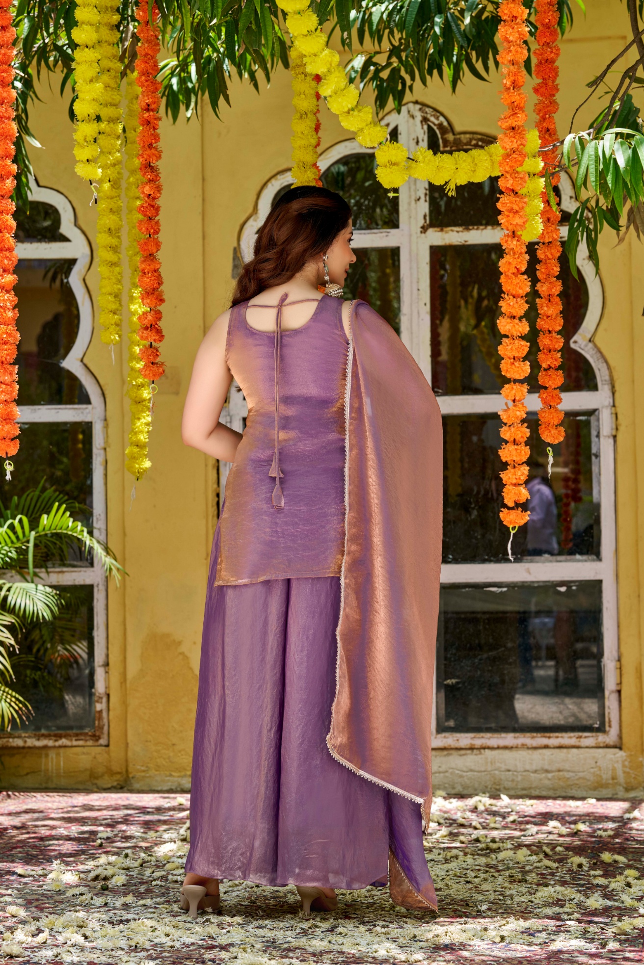 Lavender Zari Embroidered Silk Blend Palazzo Suit — alternate view