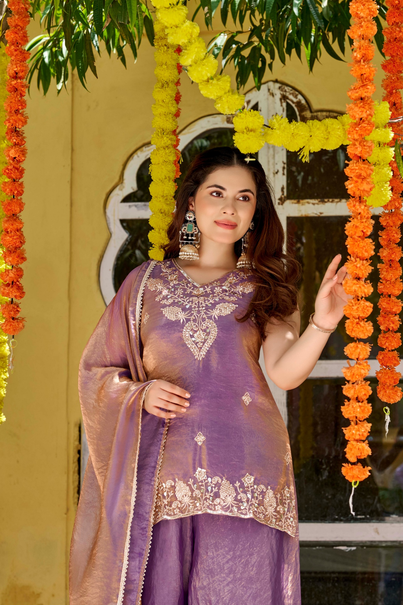 Lavender Zari Embroidered Silk Blend Palazzo Suit