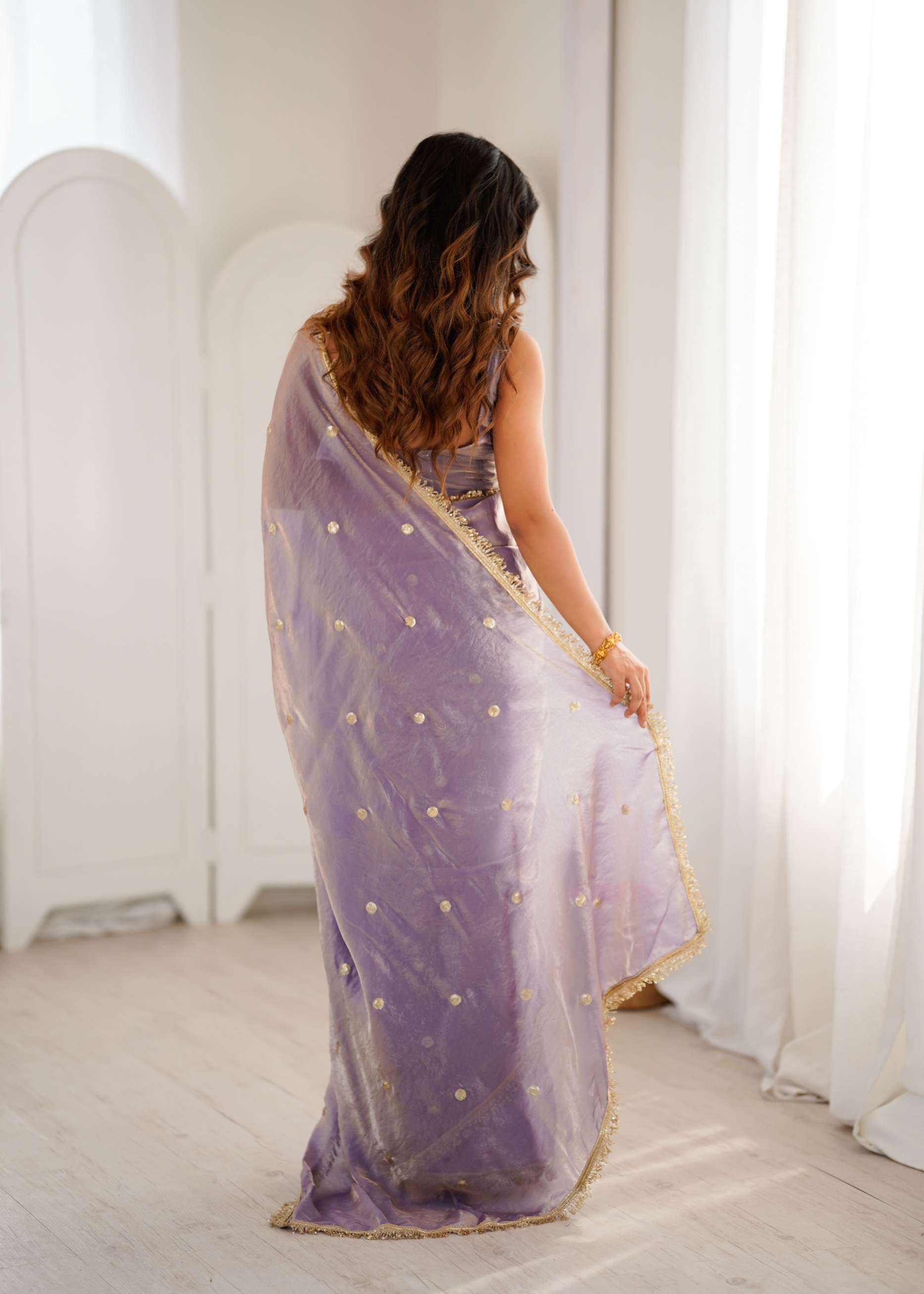 Lavender Zari Sequin Fendy Satin Saree — alternate view