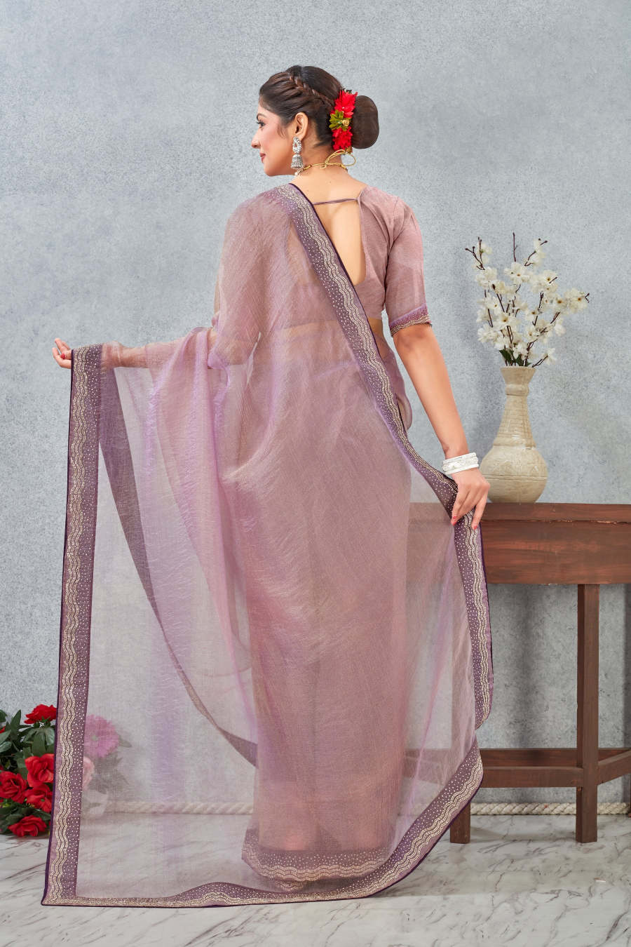 Lavender Zircon Border Soft Silk Saree — alternate view