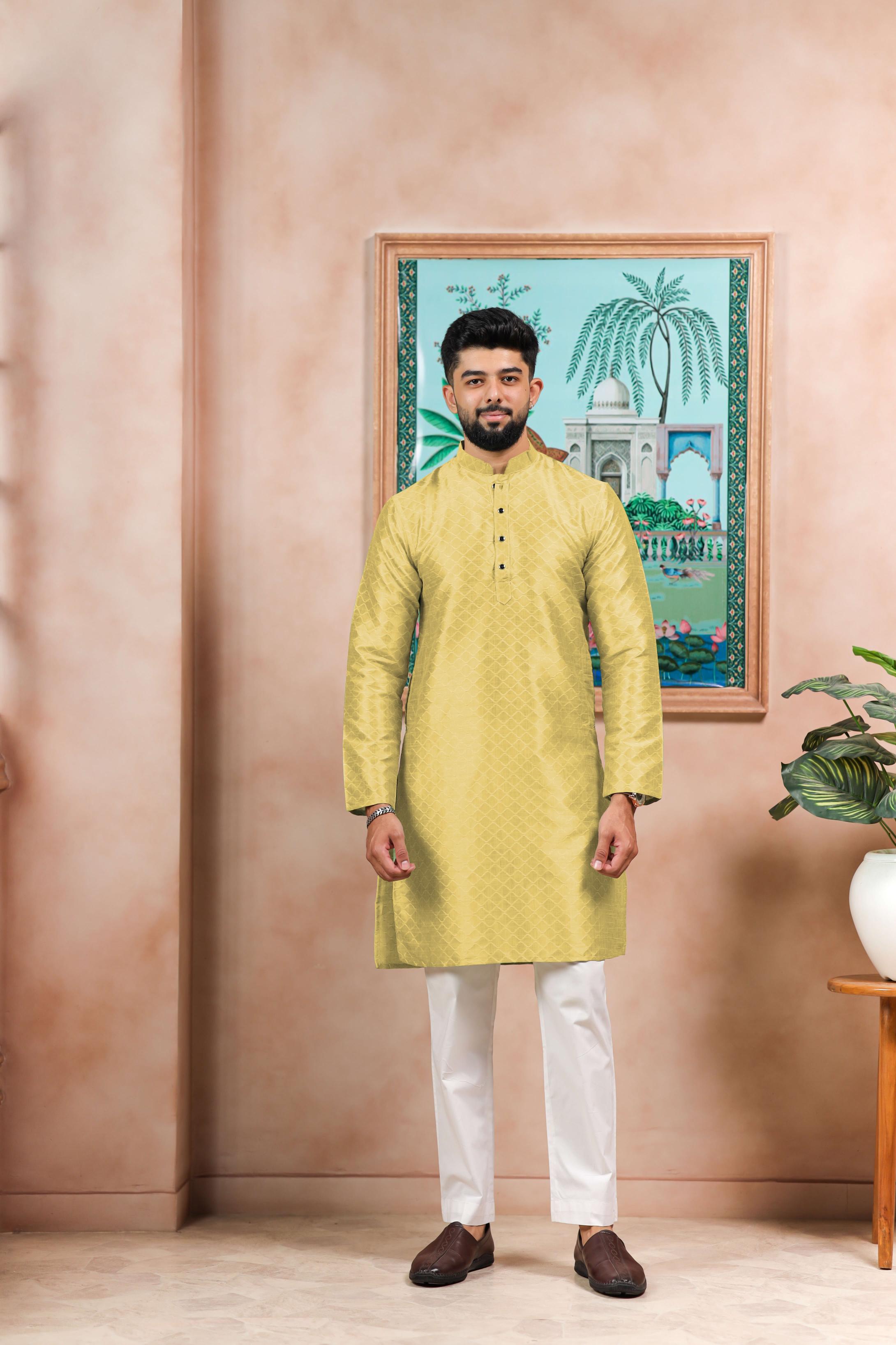 Lemon Art Silk Kurta Pyjama