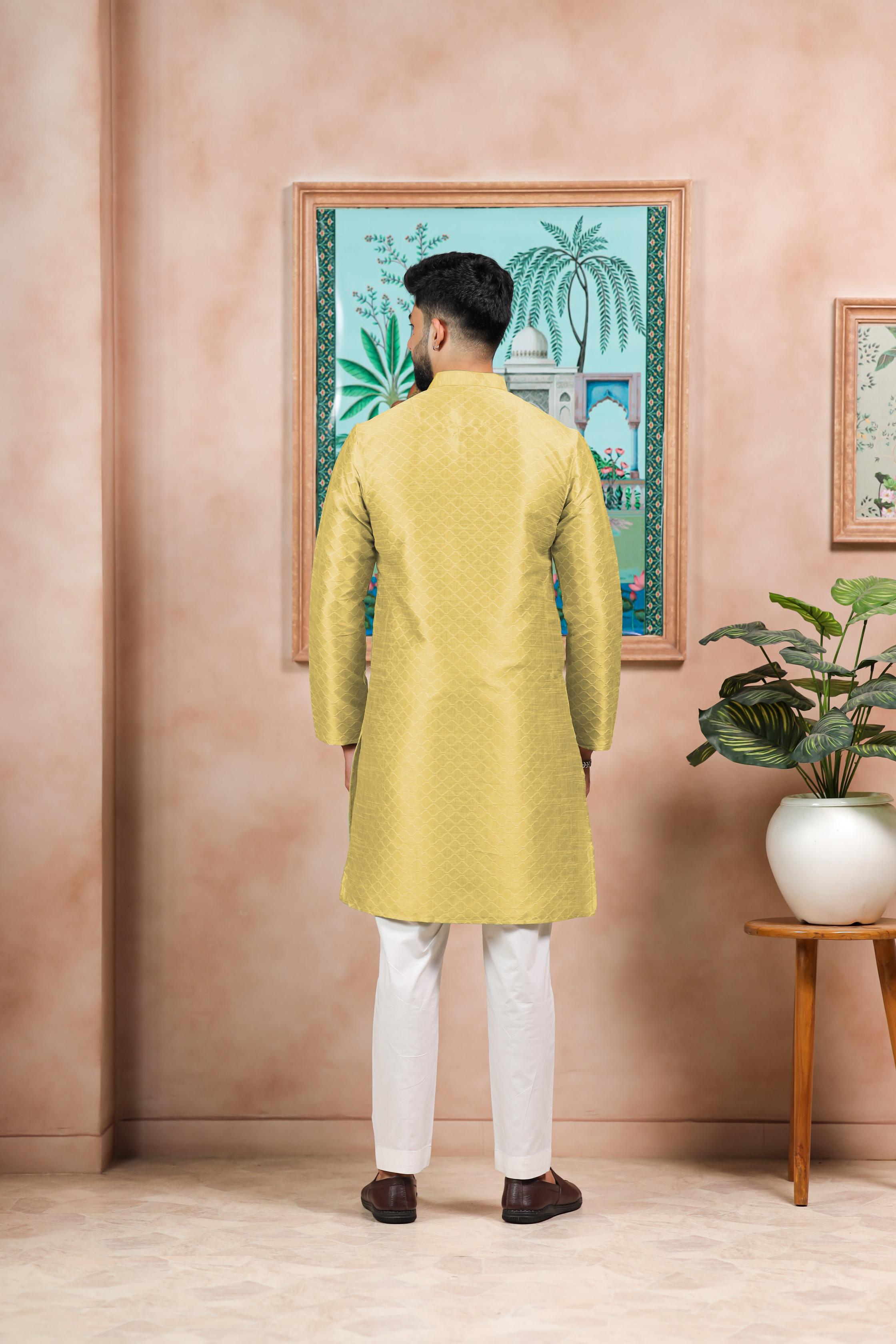 Lemon Art Silk Kurta Pyjama — alternate view