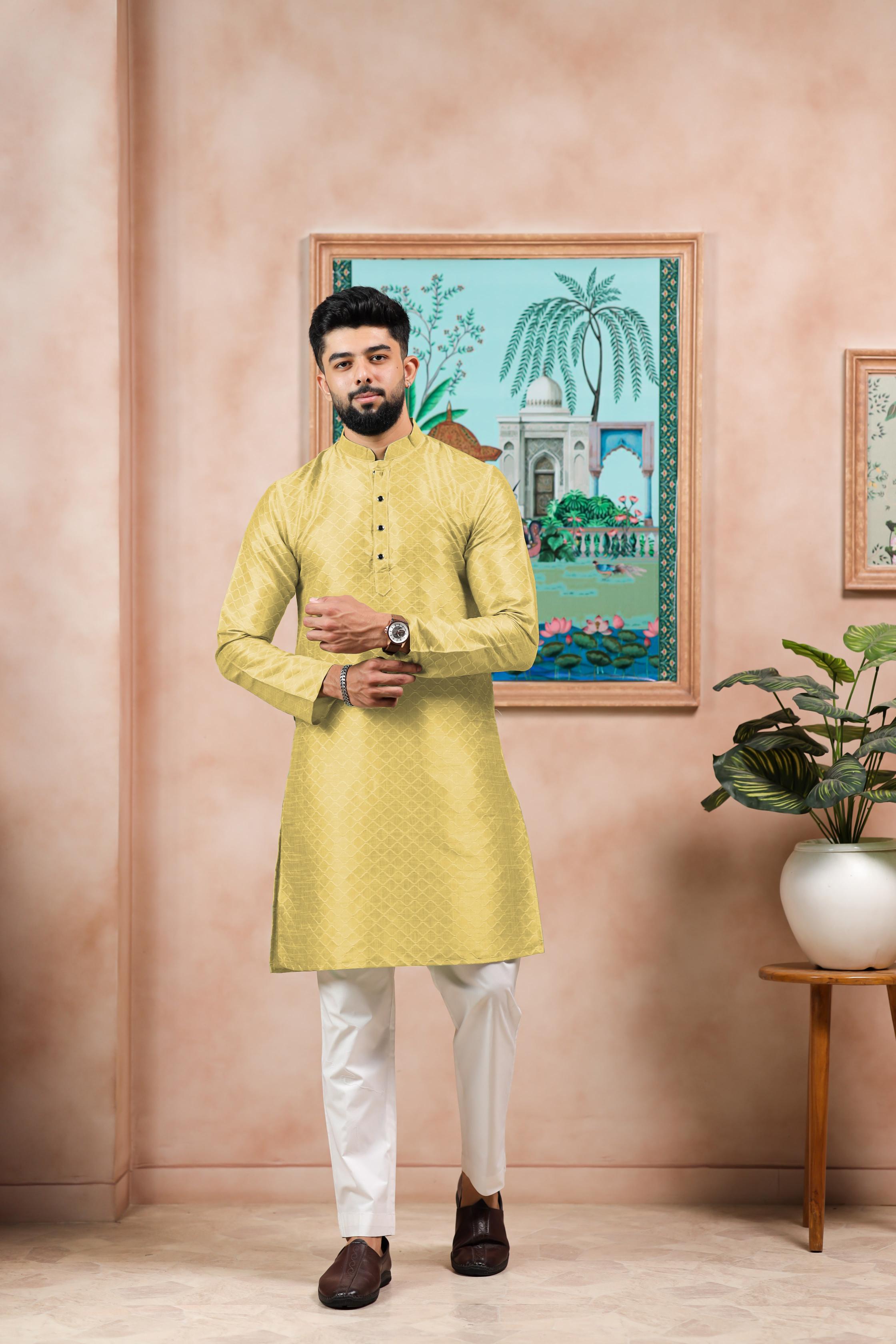 Lemon Art Silk Kurta Pyjama