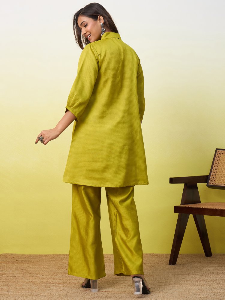 Lemon Floral Embroidered Viscose Rayon Co-Ord Set — alternate view