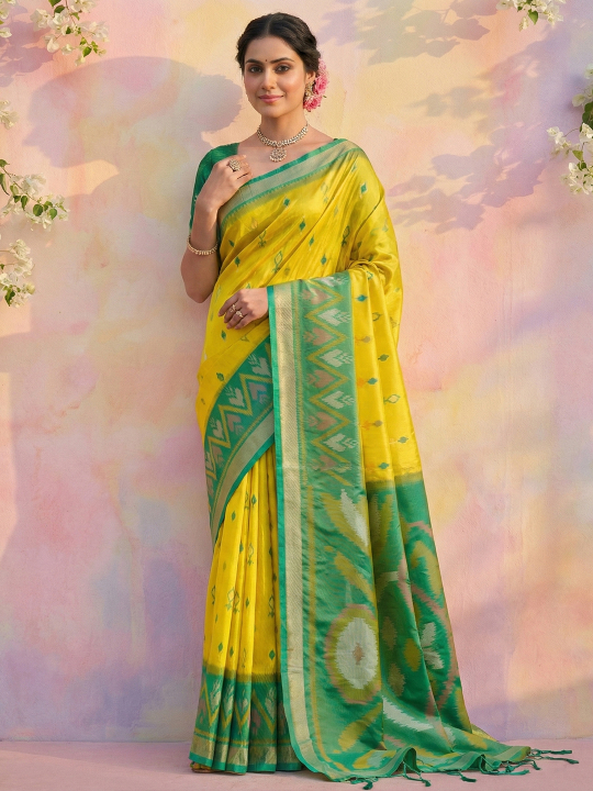 Lemon Green Woven Soft Silk Designer Saree
