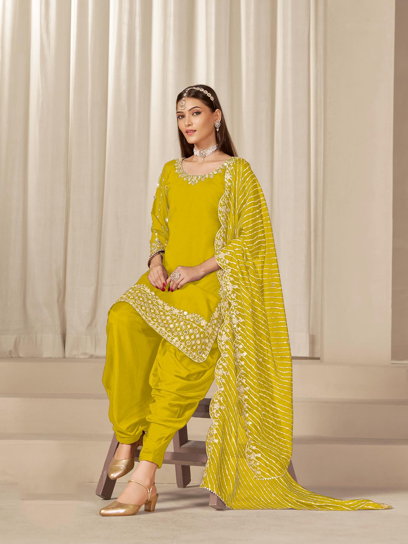 Lemon Roman Silk Salwar Suits