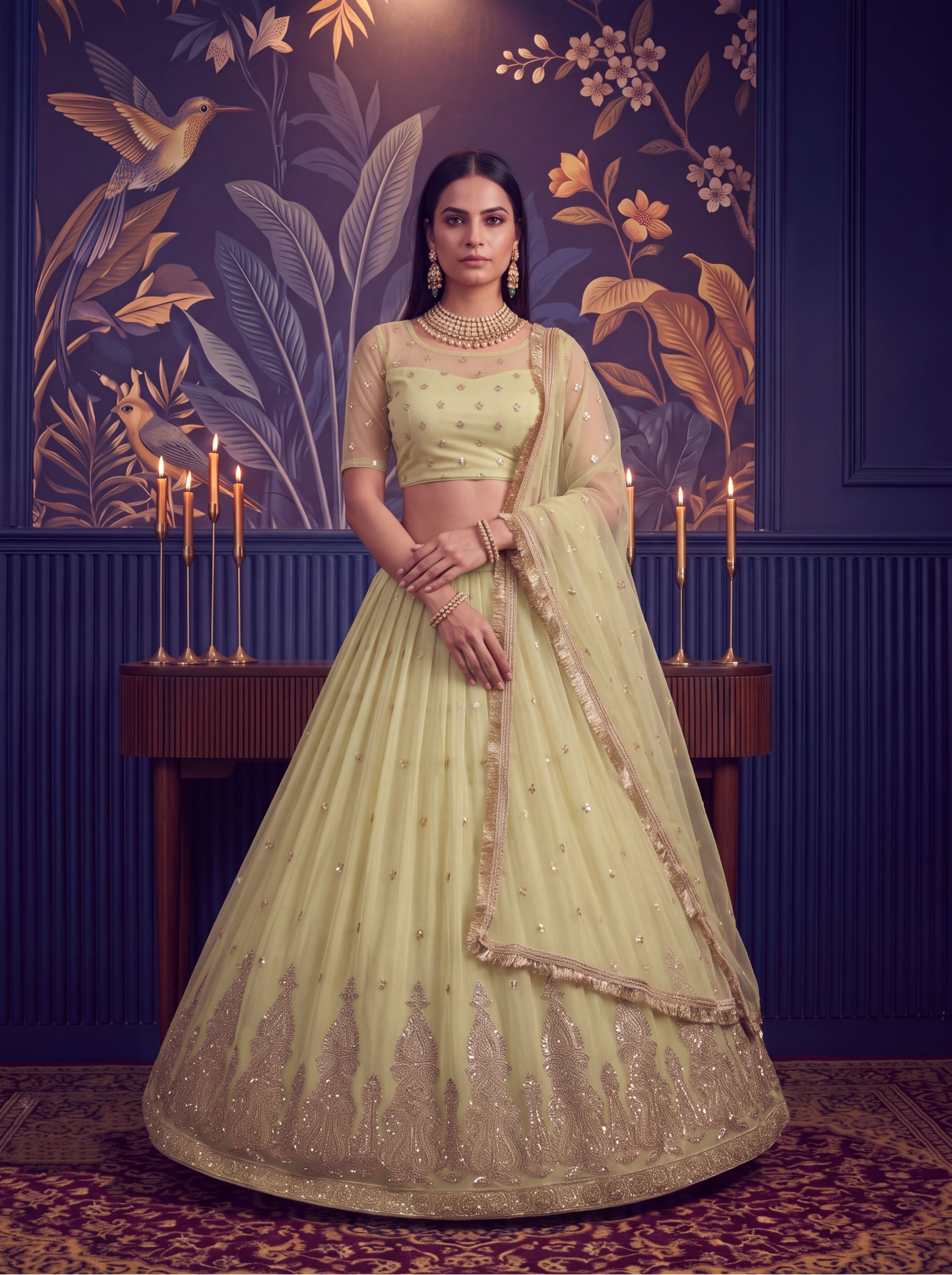 Lemon Sequin Butterfly Net Lehenga Choli