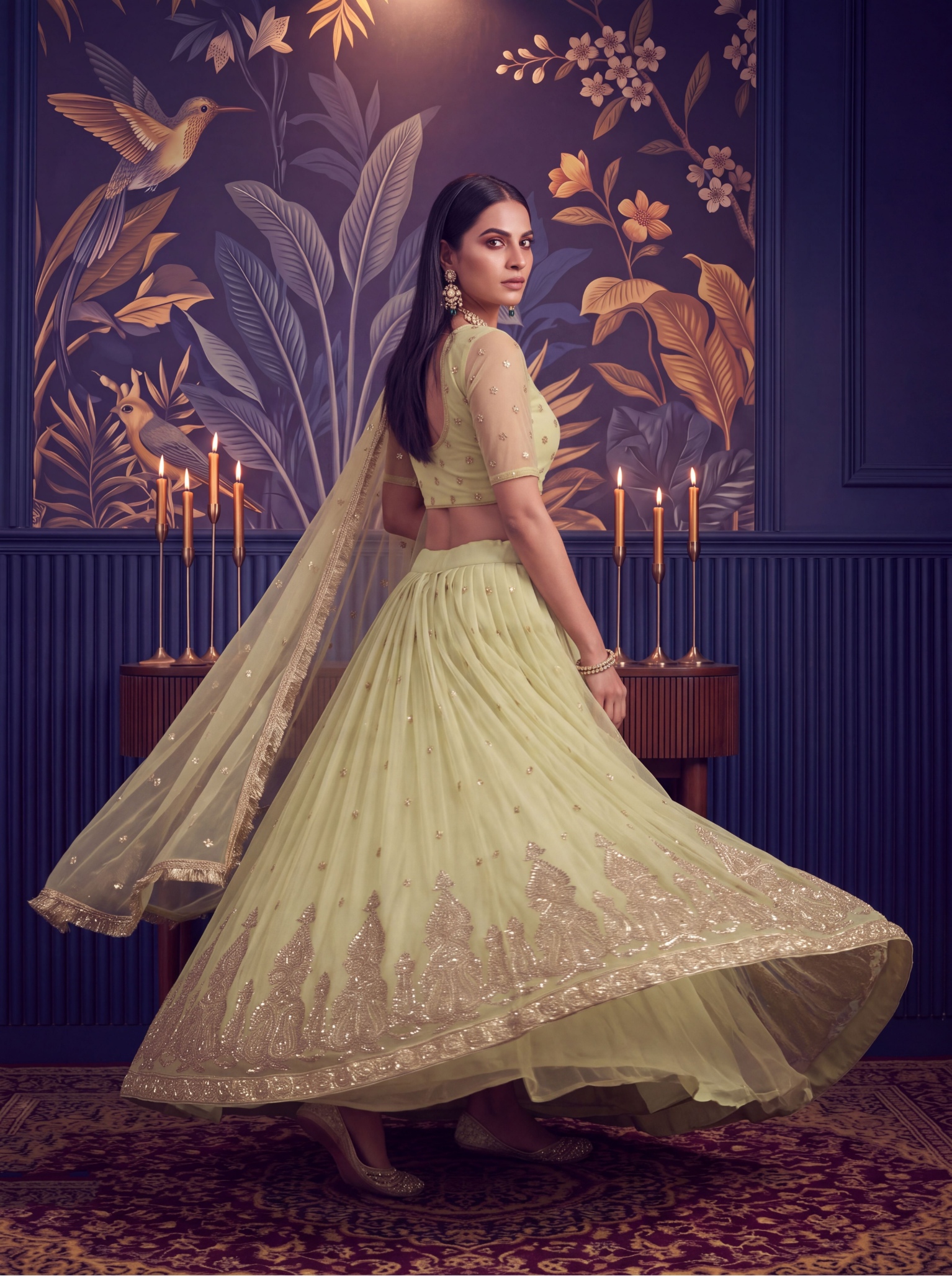 Lemon Sequin Butterfly Net Lehenga Choli — alternate view