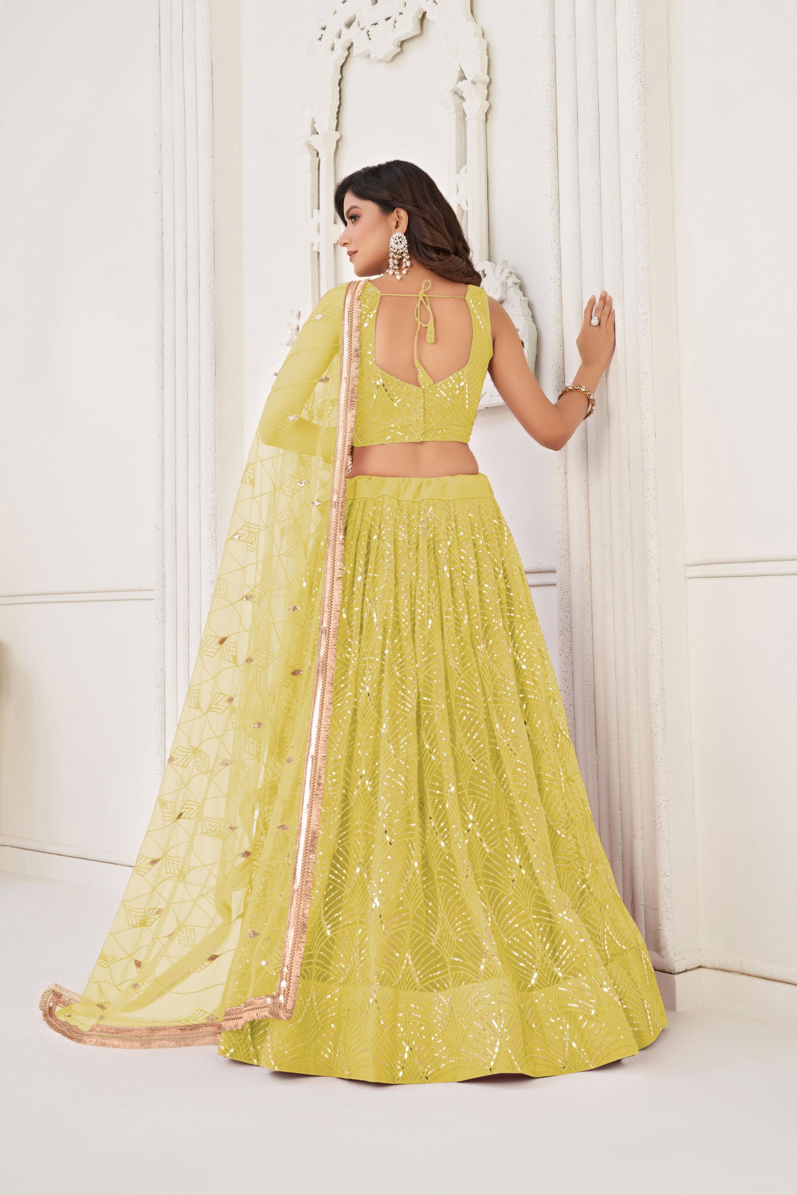 Lemon Sequins Embroidered Butterfly Net Lehenga Choli — alternate view
