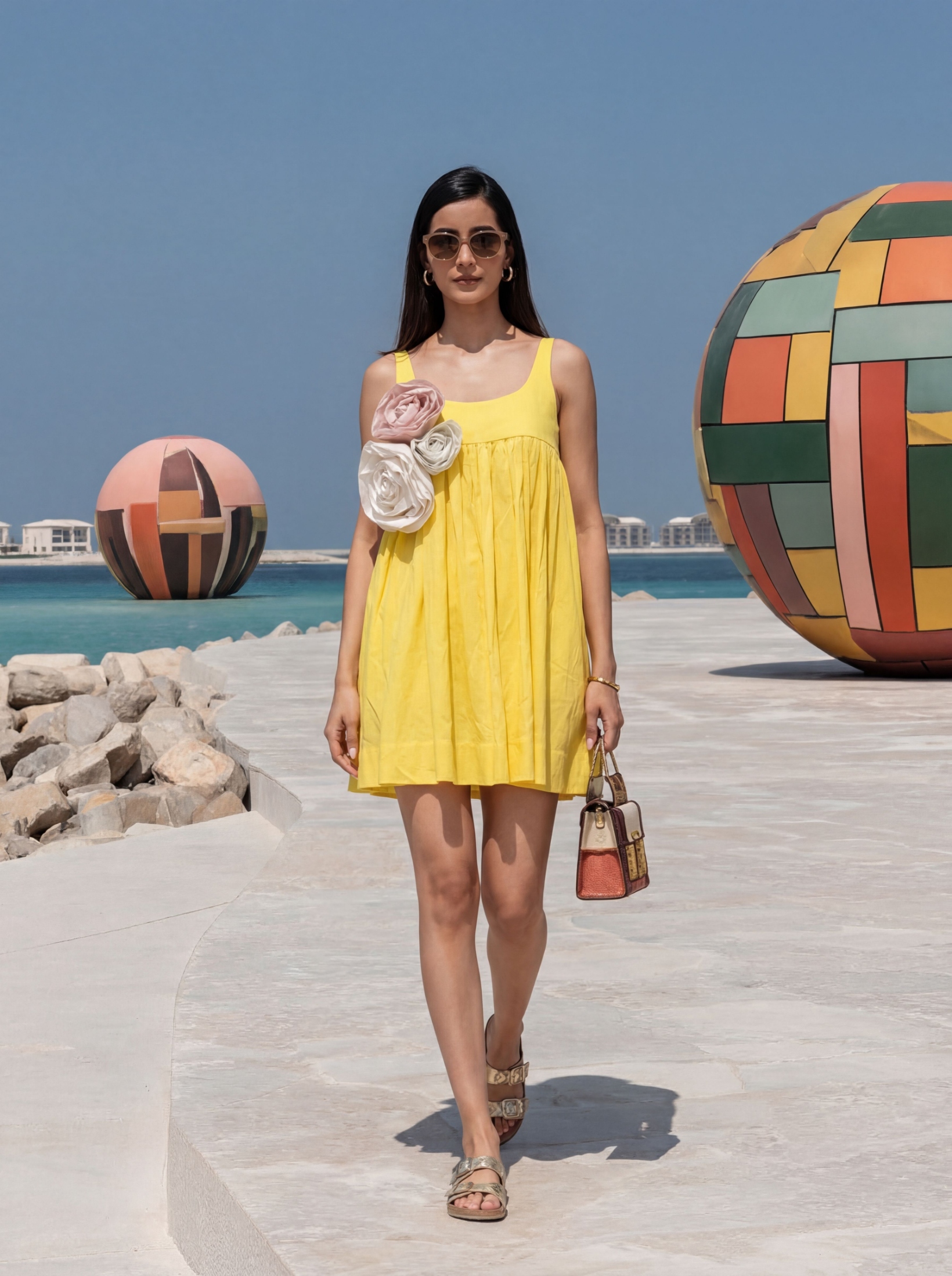 Lemon Solid Designer Cotton Western Dress