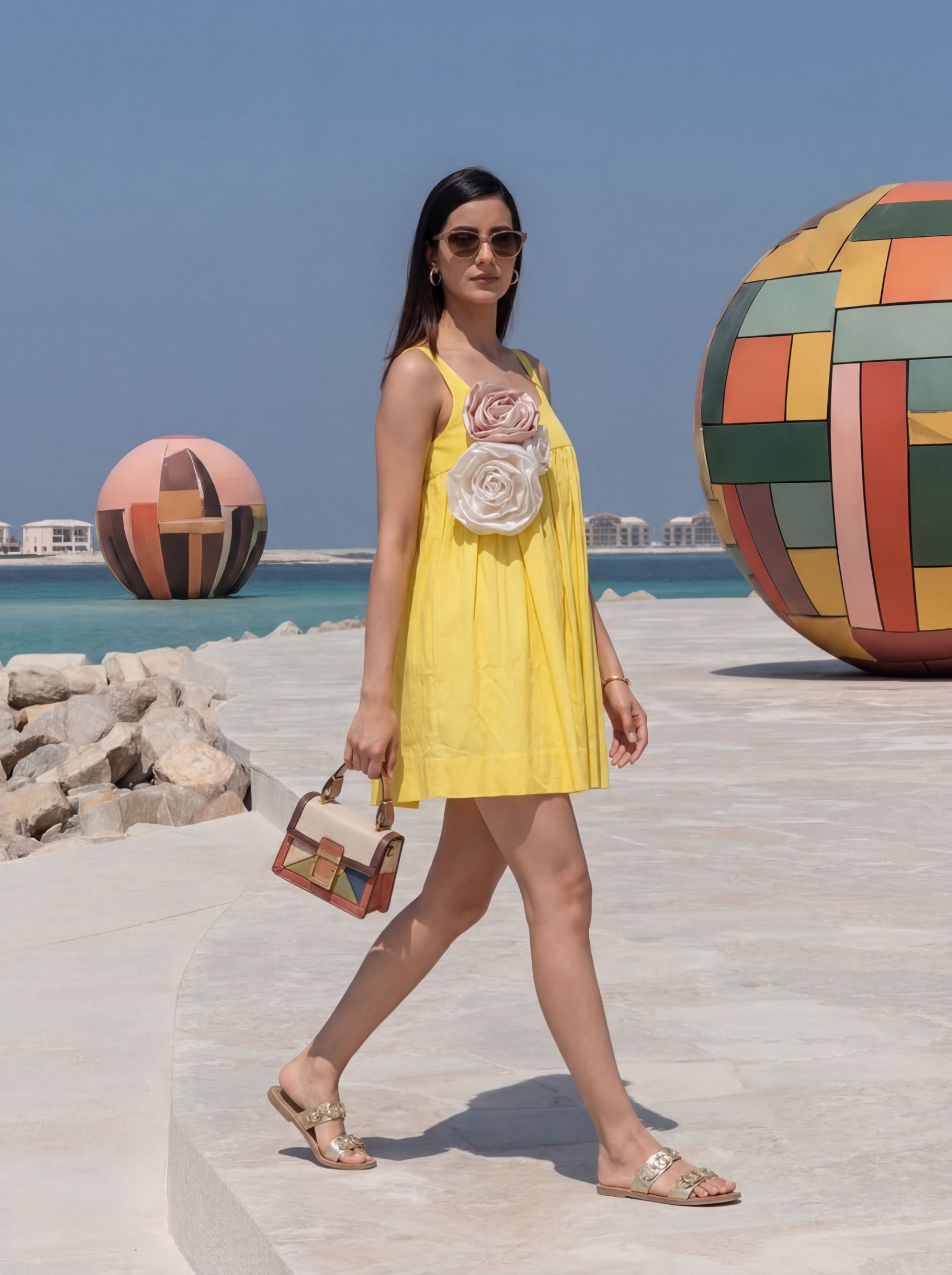 Lemon Solid Designer Cotton Western Dress