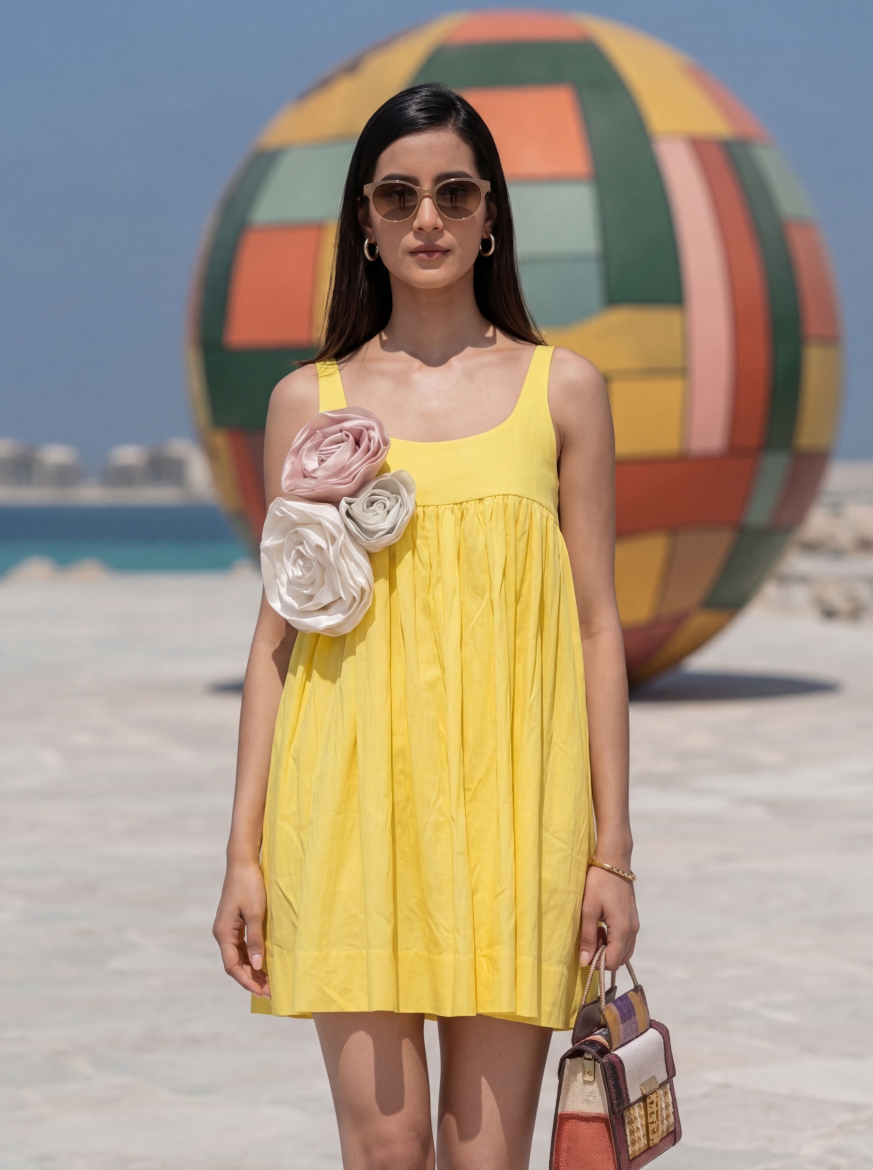 Lemon Solid Designer Cotton Western Dress