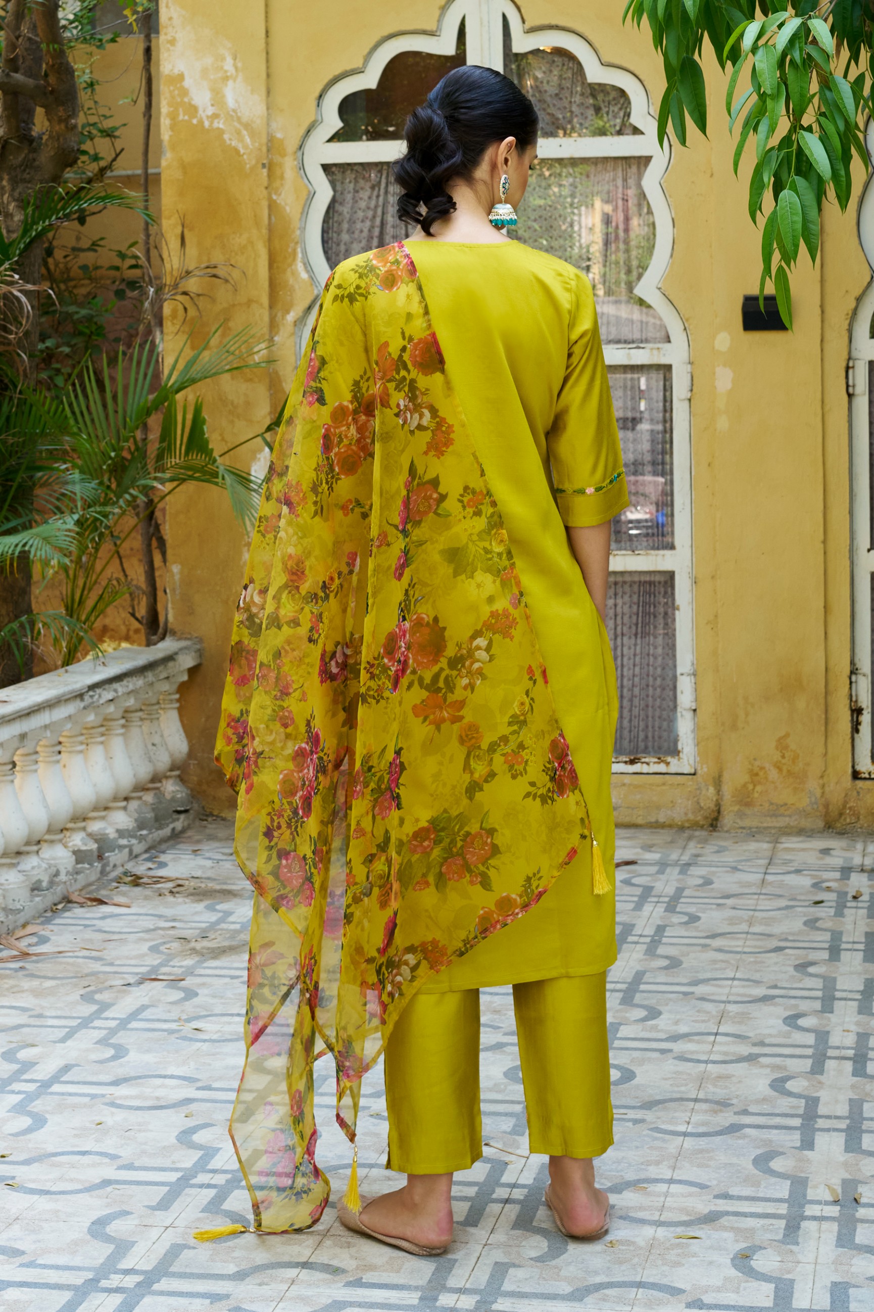 Lemon Viscose Rayon Embroidered Salwar Suit — alternate view