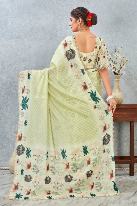Lemon Zircon Satin Silk Saree — alternate view