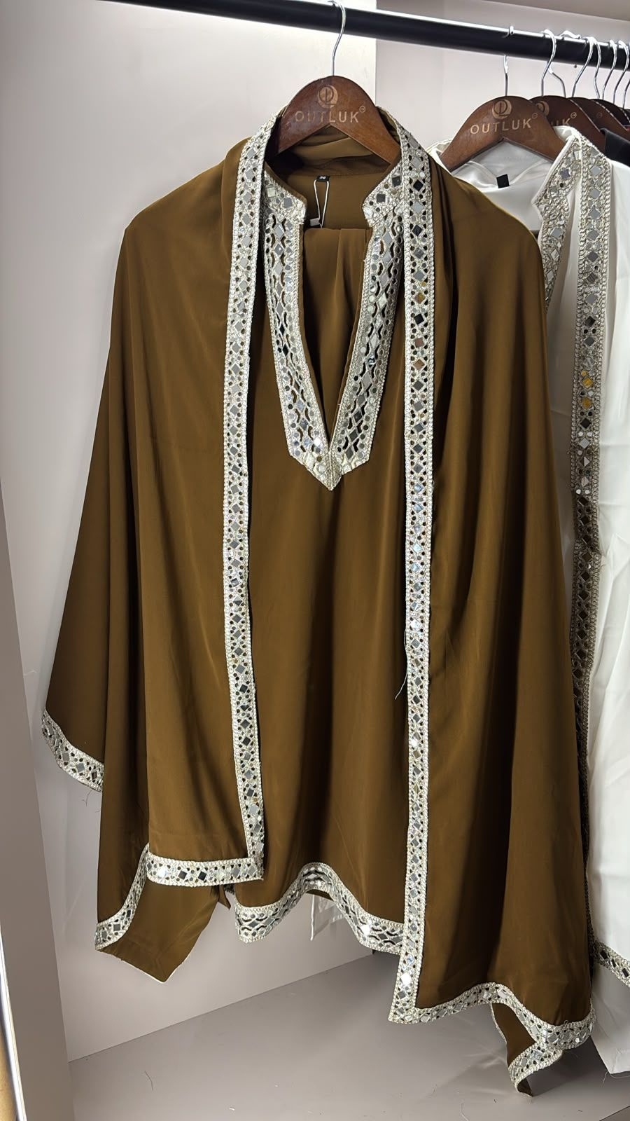 Light Brown Geometric Mirrorwork Lachaka Kurta Pyjama