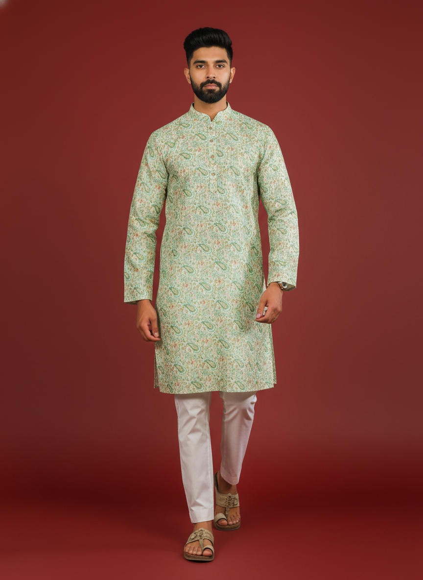 Light Green Art Silk Designer Kurta Pyjama