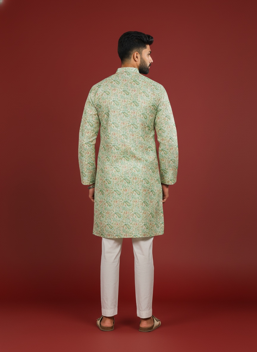 Light Green Art Silk Designer Kurta Pyjama — alternate view