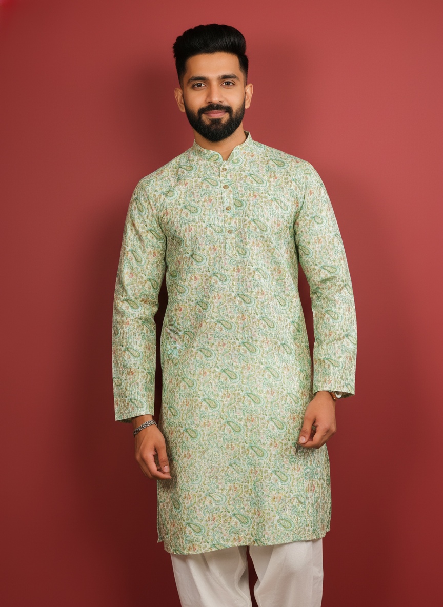 Light Green Art Silk Designer Kurta Pyjama