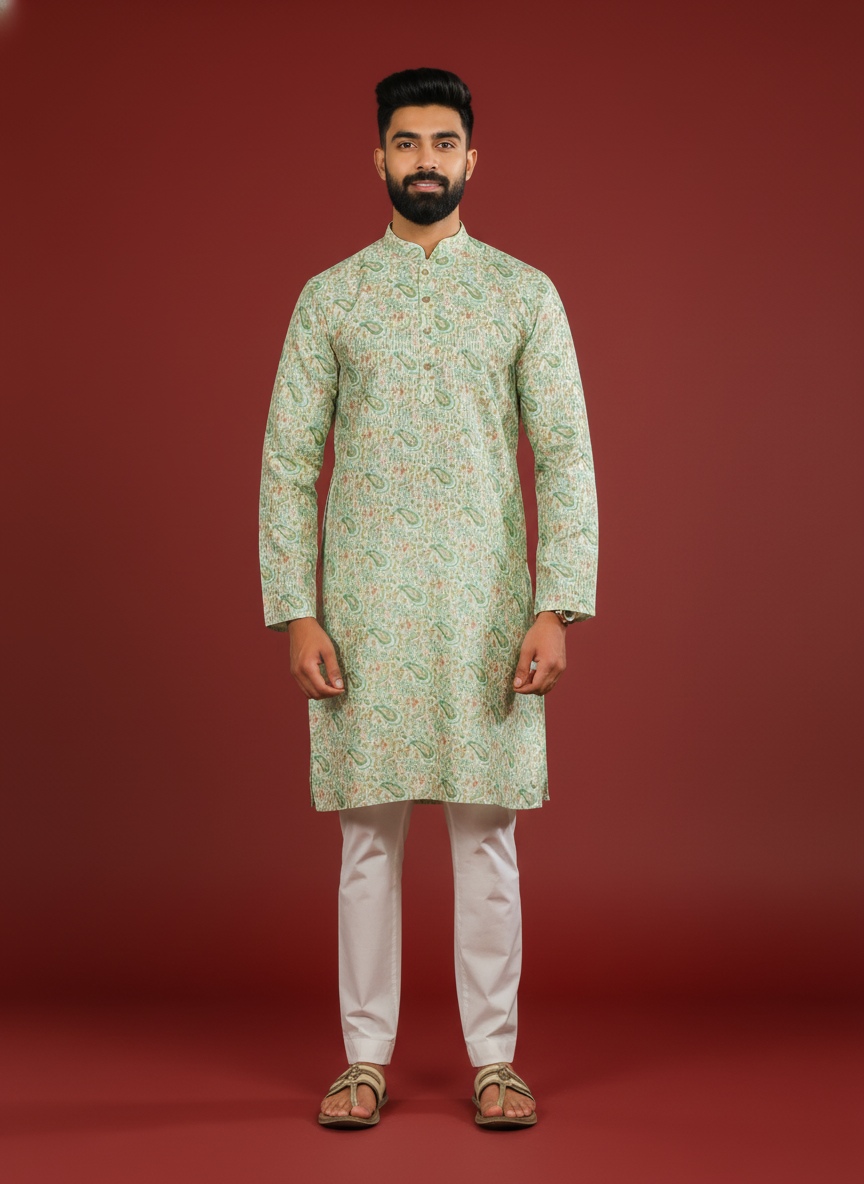 Light Green Art Silk Designer Kurta Pyjama