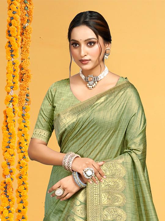Light Green Assam Silk Saree — alternate view