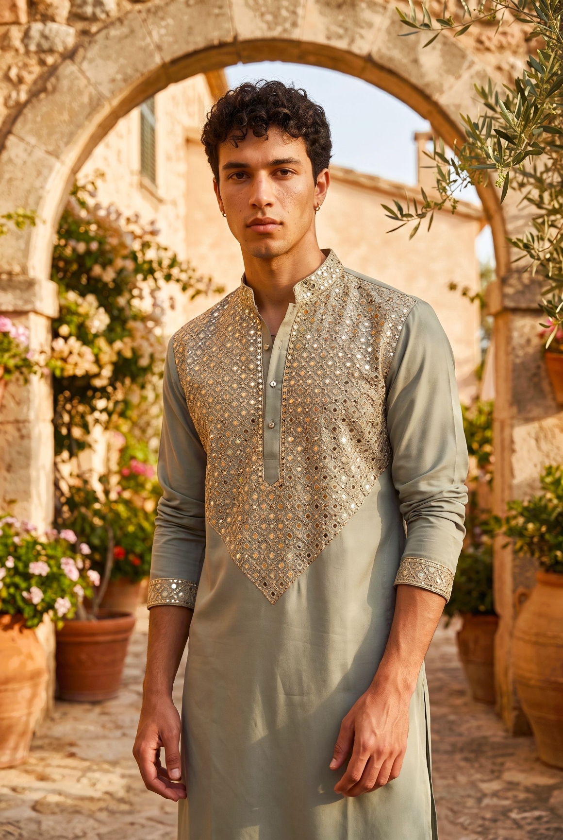 Light Green Geometric Mirror Work Lachaka Kurta Pyjama — alternate view