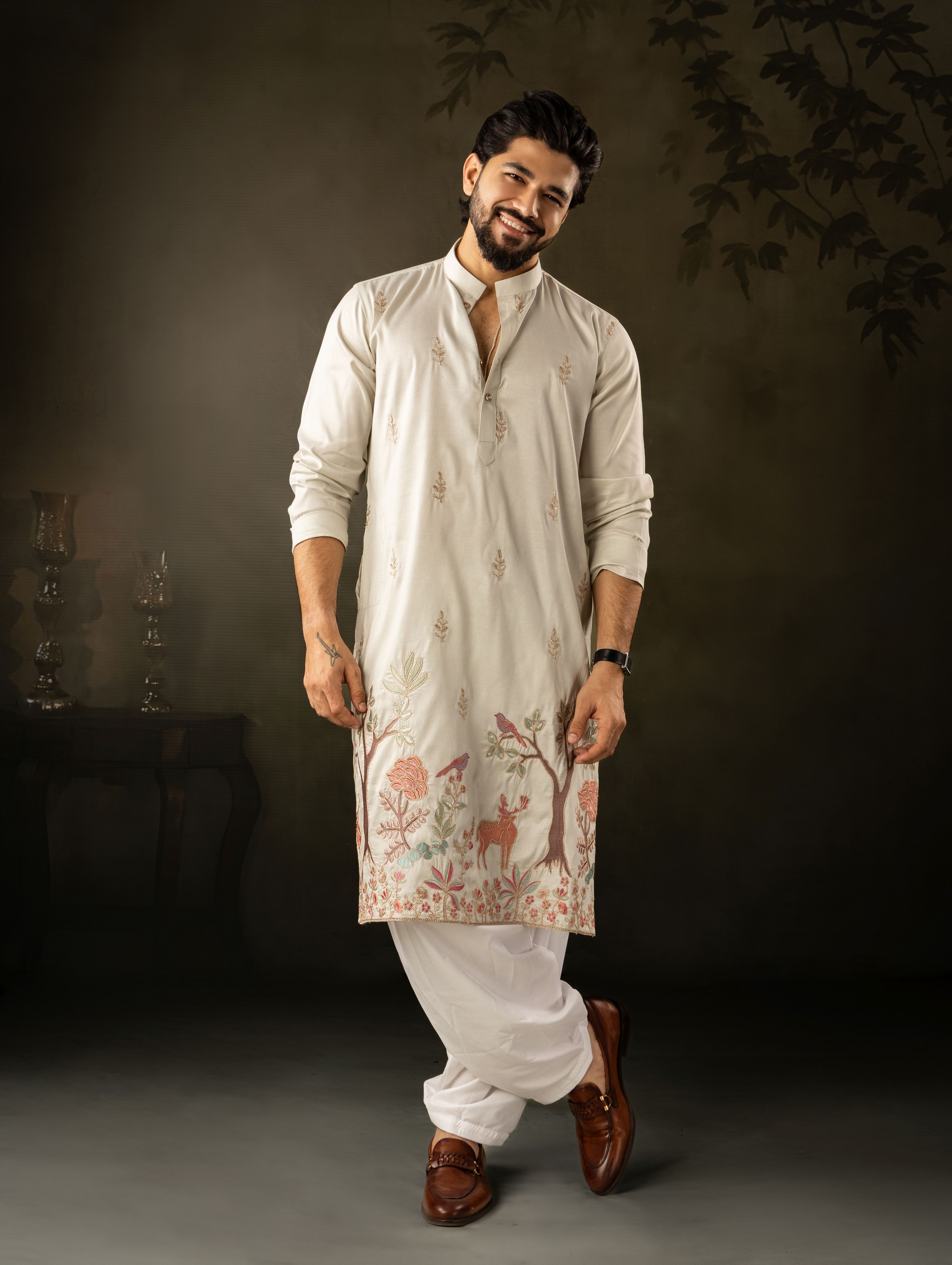 Light Green Rayon Embroidered Kurta Pyjama