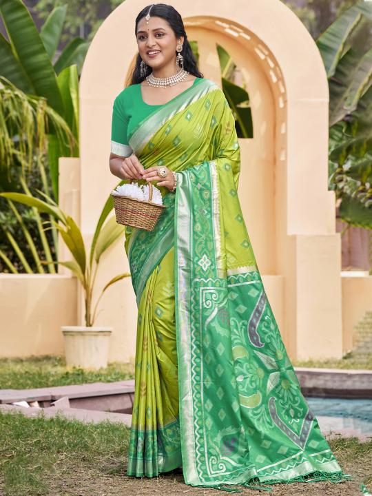 Light Green Sea Green Woven Designer Pochampalli Silk Saree
