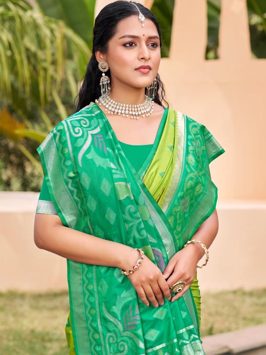 Light Green Sea Green Woven Designer Pochampalli Silk Saree