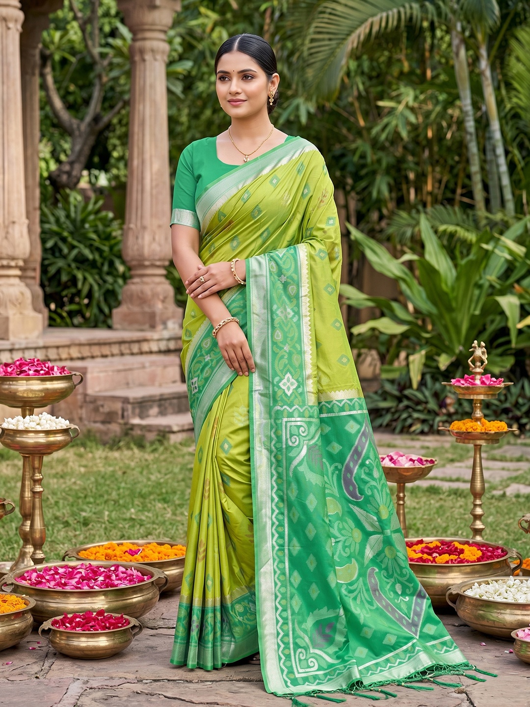 Light Green Woven Designer Soft Silk Saree
