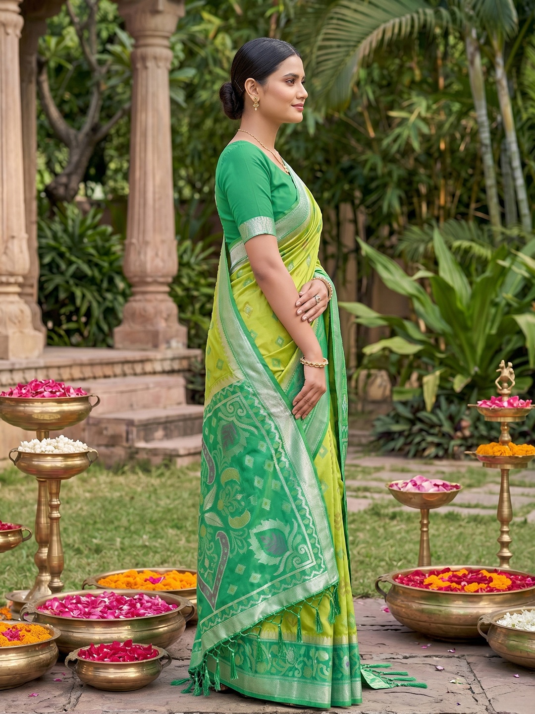 Light Green Woven Designer Soft Silk Saree